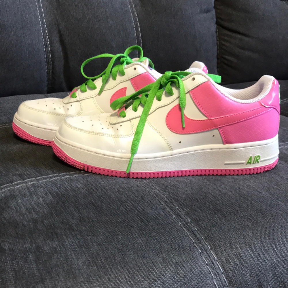 Nike Air Force 1 pink/white/green 7Y
